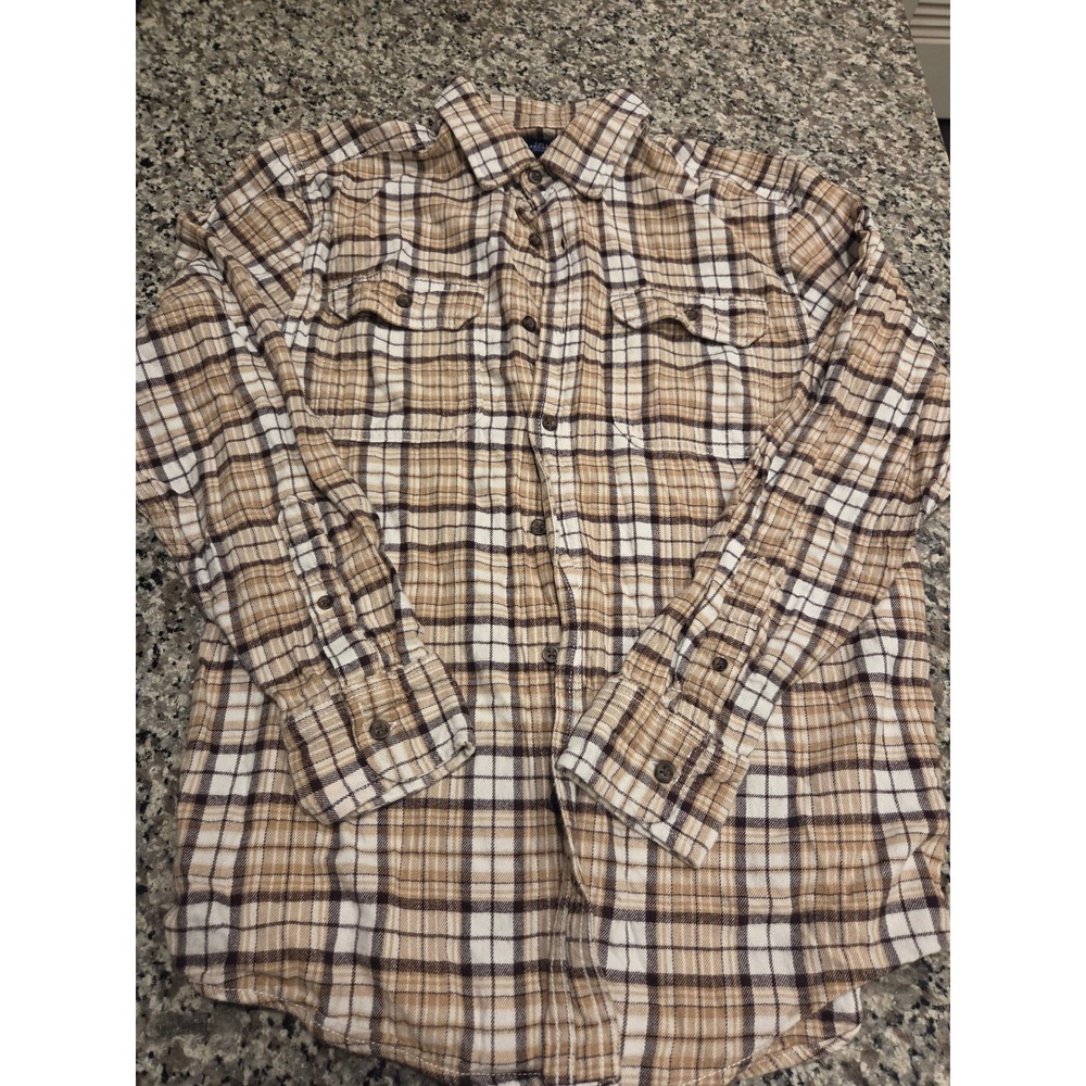 George Flannel Shirt Mens Small Brown Plaid Cotton Viscose Button Down Pocket